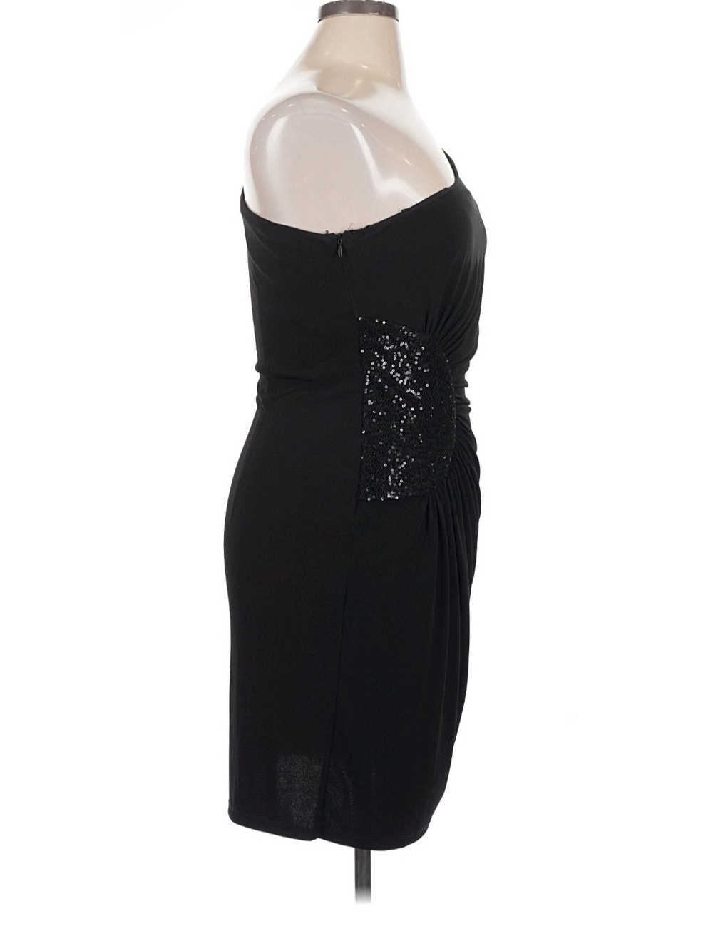 London Times Black One-Shoulder Ruched & Sequins Cocktail Dress         Size 14 - Picture 3 of 9